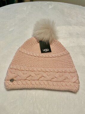 UGG Knitted Beanie with Fur Pom